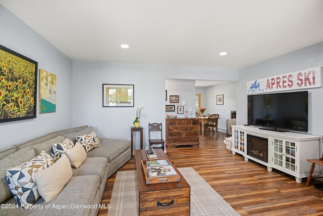 living room with hardwood / wood-style floors