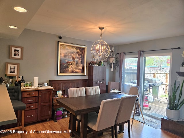 681 S 2nd St Unit G, Carbondale, CO 81623 - dining room featuring a chandelier, light wood-type flooring, and recessed lighting