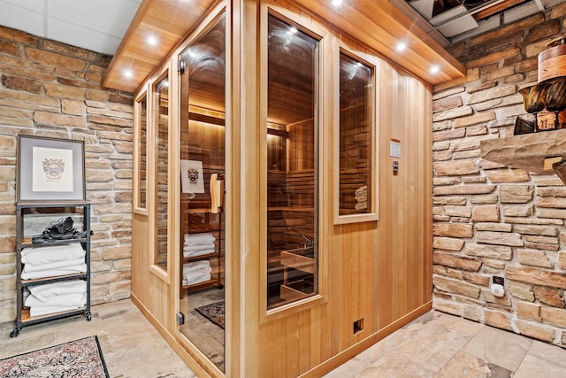 view of sauna / steam room featuring tile floors