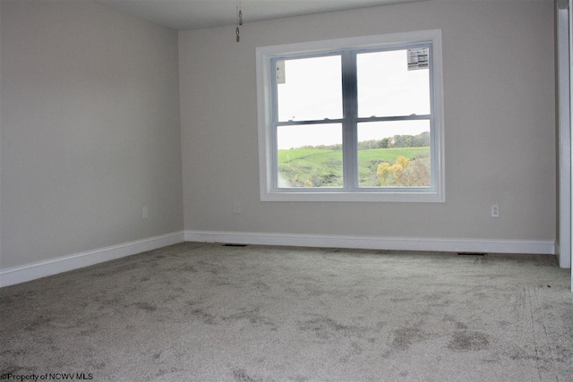 unfurnished room featuring light carpet