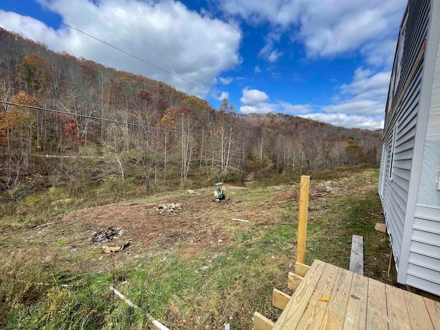 view of yard featuring a wooded view