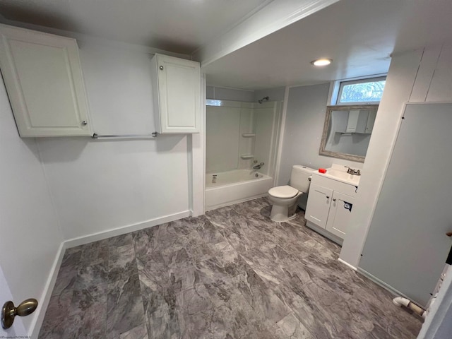 full bathroom with tile patterned floors, bathtub / shower combination, vanity, and toilet