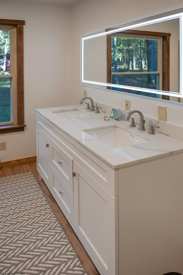 bathroom featuring vanity and hardwood / wood-style floors