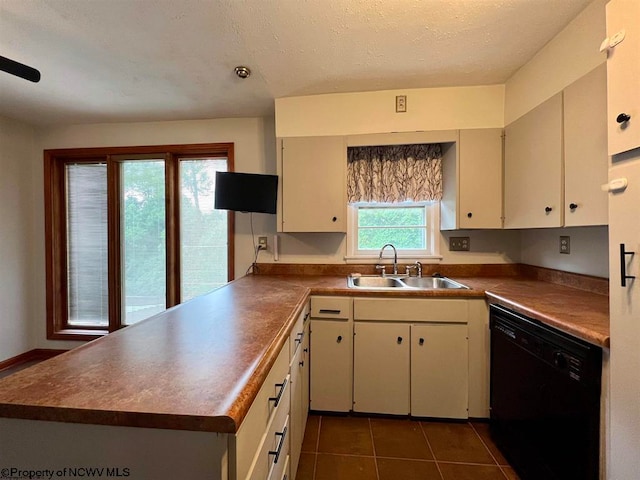 kitchen featuring sink, dark tile flooring, and dishwasher