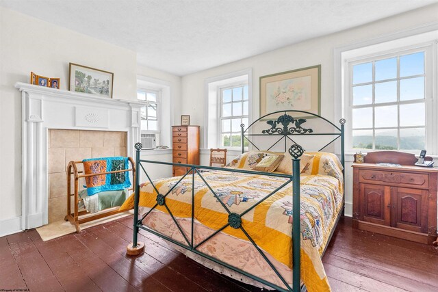 bedroom with dark hardwood / wood-style floors