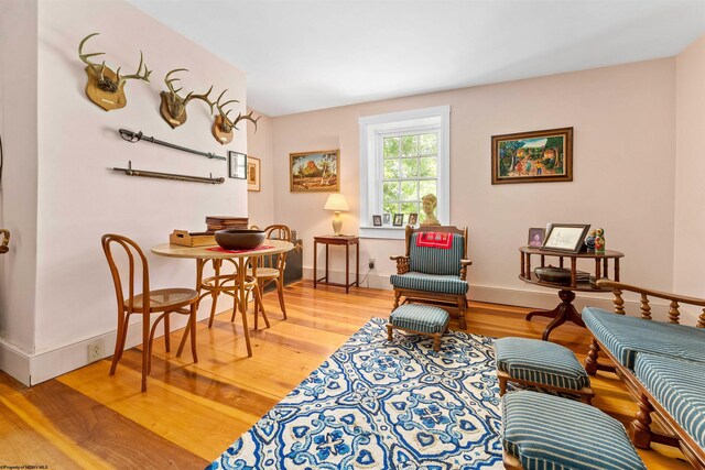 living area with light hardwood / wood-style flooring