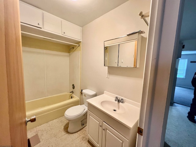 full bathroom featuring tile floors, large vanity, shower / bathing tub combination, and toilet