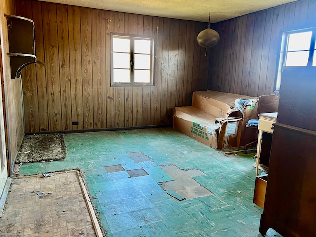 interior space featuring wood walls