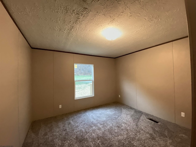 unfurnished room with a textured ceiling and carpet