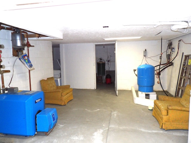 basement with a textured ceiling