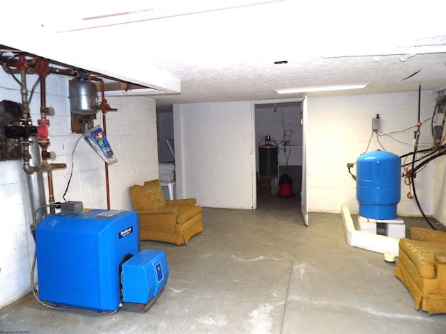 basement with a textured ceiling