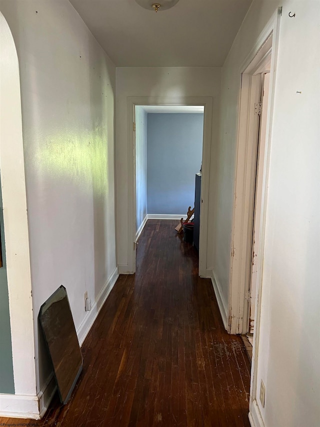 hall with dark wood-type flooring