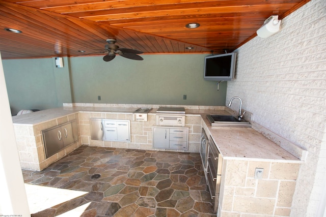 view of patio / terrace with sink, ceiling fan, and area for grilling