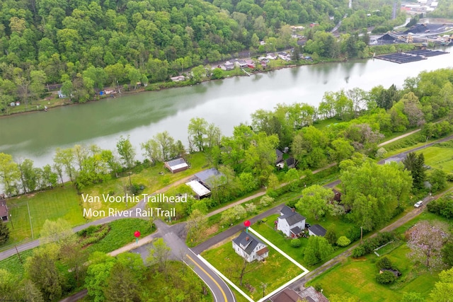 aerial view featuring a water view