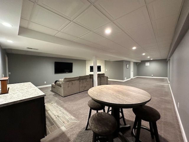 view of carpeted dining room