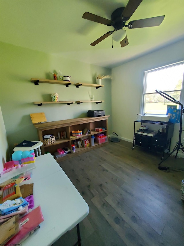 interior space with hardwood / wood-style floors and ceiling fan