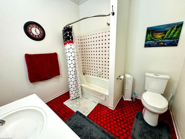 full bathroom featuring sink, tile flooring, shower / bath combination with curtain, and toilet