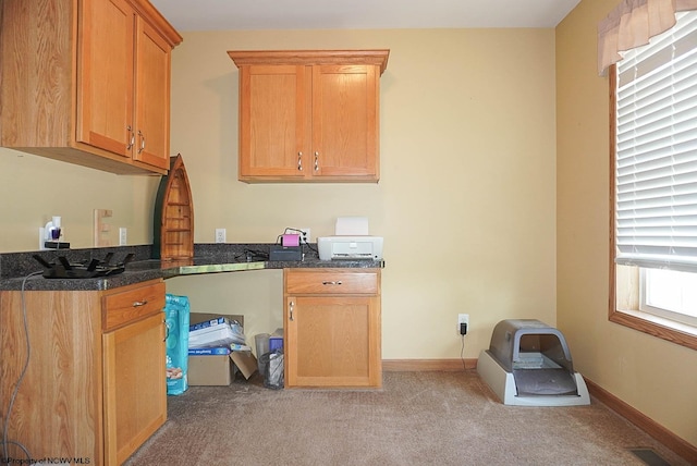 kitchen with light carpet