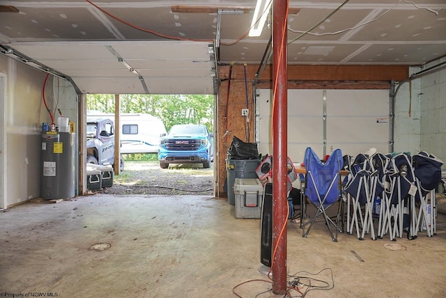 garage featuring water heater