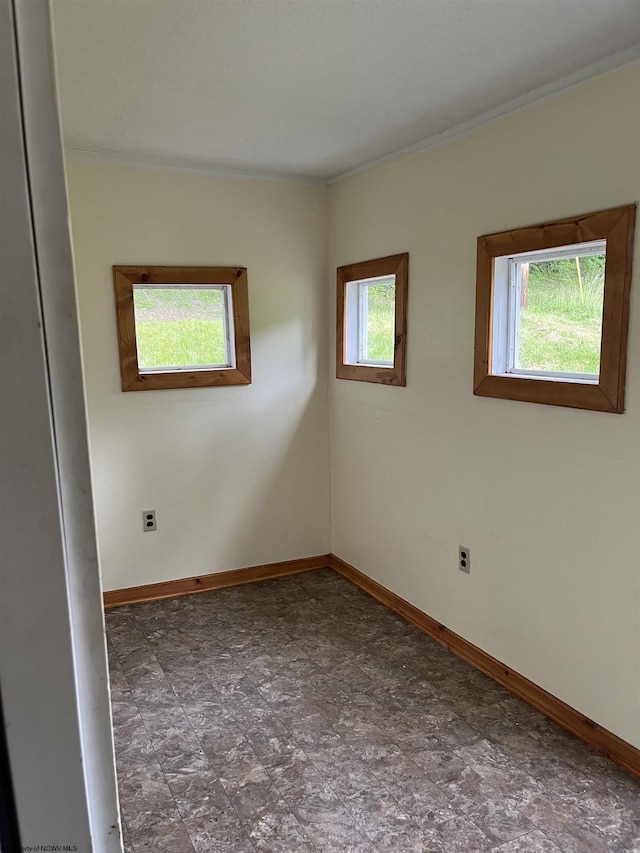 3485 Adolph Rd, Mill Creek, WV 26280 - spare room featuring baseboards, ornamental molding, and stone finish flooring