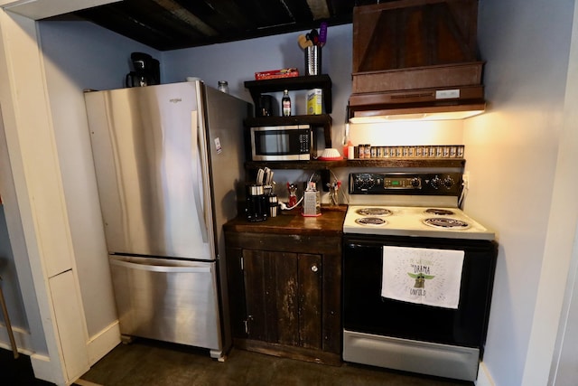 kitchen featuring premium range hood and appliances with stainless steel finishes