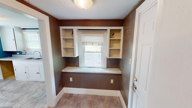 interior space featuring sink and light hardwood / wood-style flooring