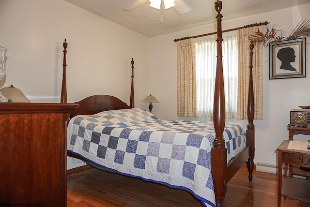 bedroom featuring ceiling fan and wood-type flooring