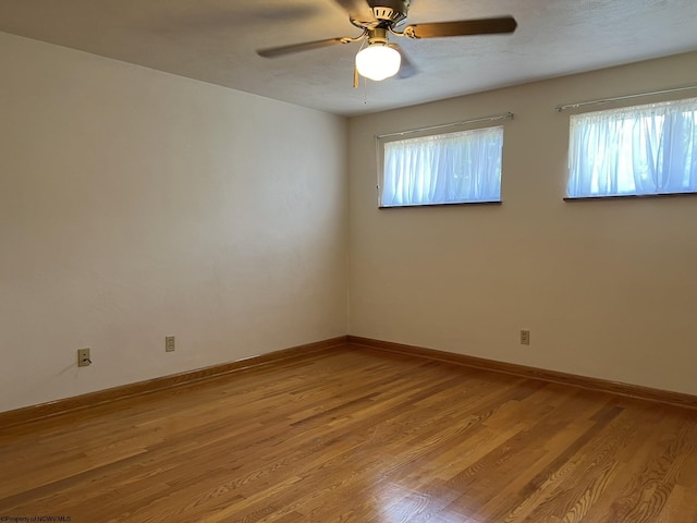 spare room with light hardwood / wood-style floors, plenty of natural light, and ceiling fan