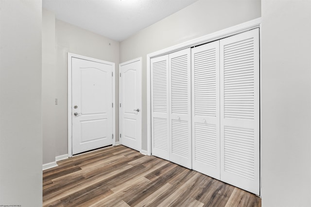 interior space featuring dark wood-type flooring and a closet