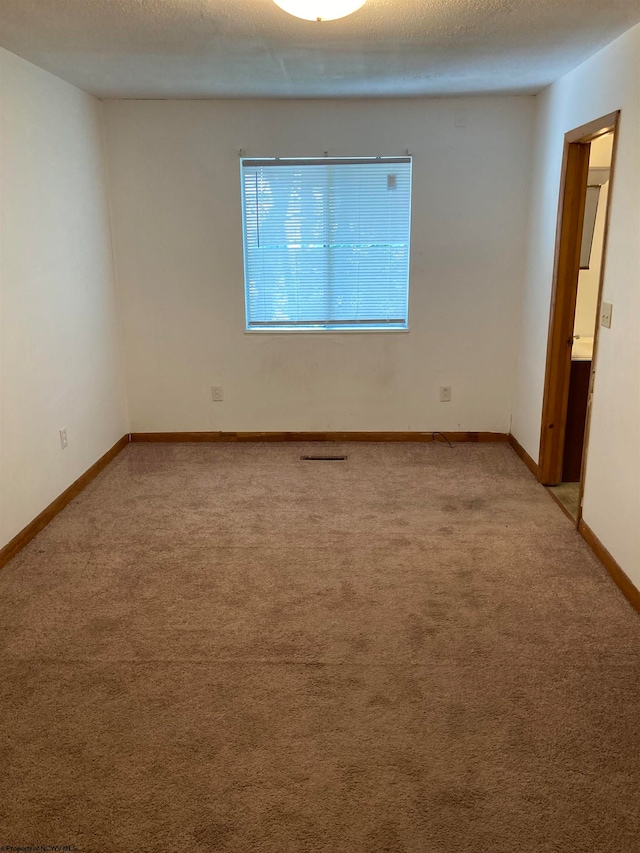 carpeted spare room with a textured ceiling