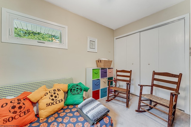 sitting room featuring carpet floors