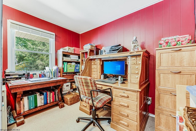 home office with carpet flooring