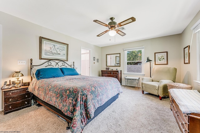 bedroom featuring carpet flooring and ceiling fan