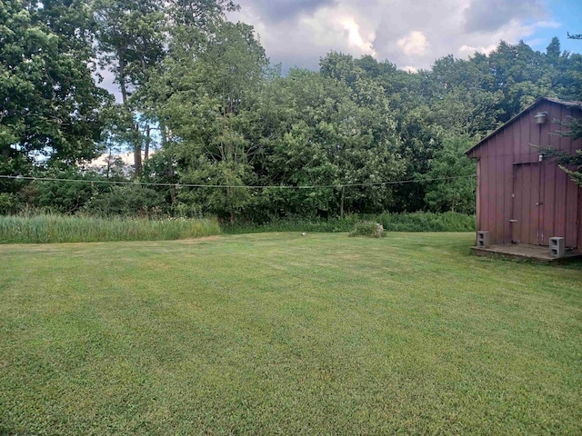 view of yard featuring a storage shed