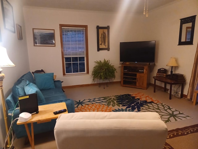 living room with carpet flooring