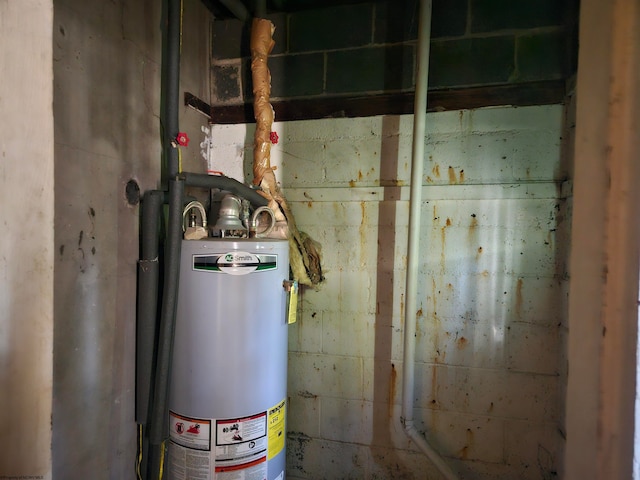 utility room featuring water heater