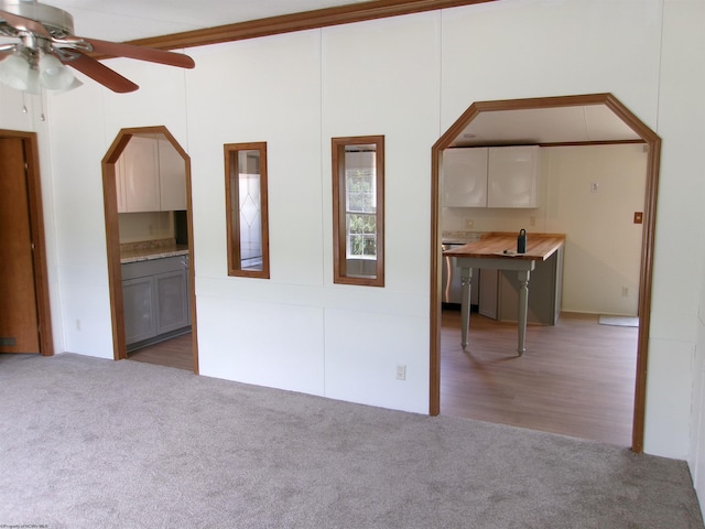 empty room with carpet flooring and ceiling fan