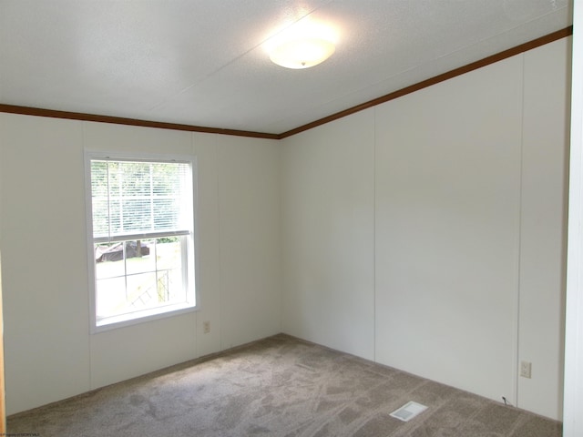 carpeted empty room with ornamental molding