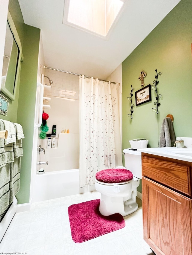 full bathroom with vanity, toilet, and shower / tub combo with curtain