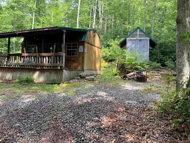 view of yard with a shed