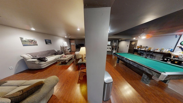 rec room featuring pool table and hardwood / wood-style floors