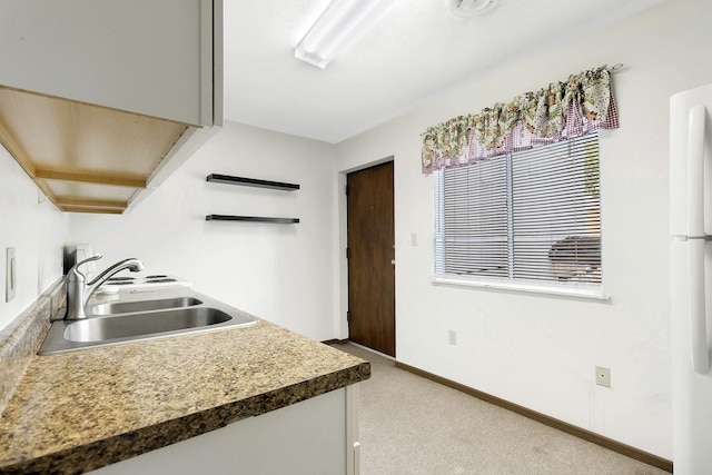 kitchen with sink and white refrigerator