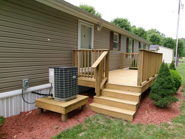 wooden deck featuring central AC