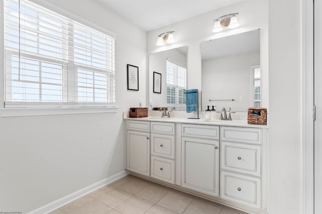 bathroom featuring double sink vanity and tile patterned flooring