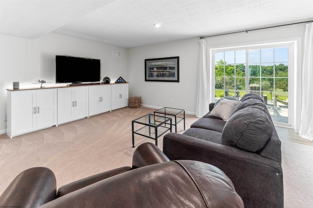 living room with light carpet