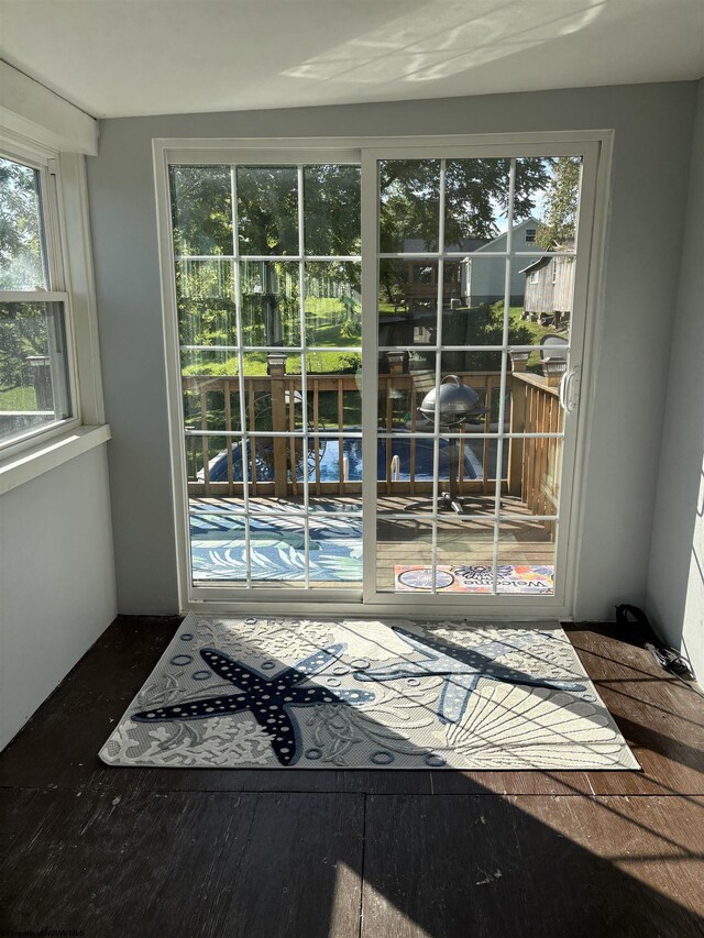 doorway with hardwood / wood-style floors and a healthy amount of sunlight