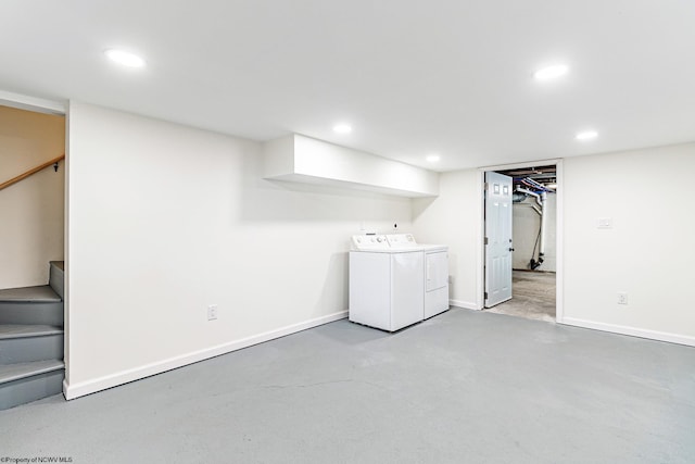 basement with washer and dryer