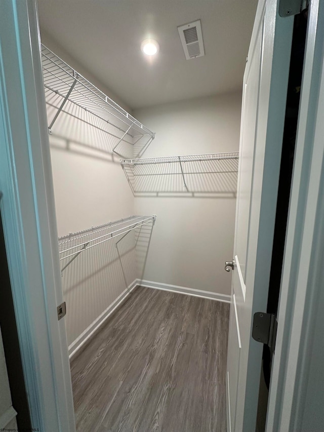 spacious closet featuring dark wood-type flooring