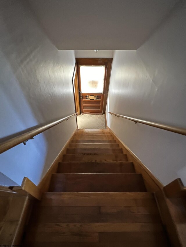 staircase with wood-type flooring