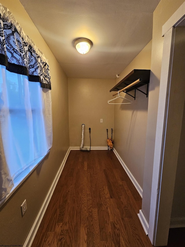 interior space with dark wood-style flooring